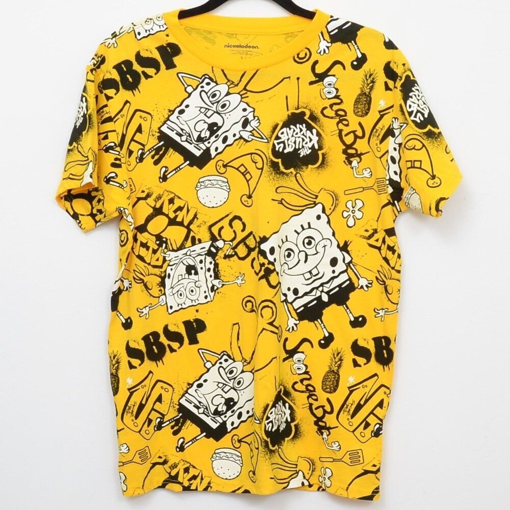 Nickelodeon‎ Spongebob Squarepants Men's Sz MD Yellow All Over Print T-Shirt